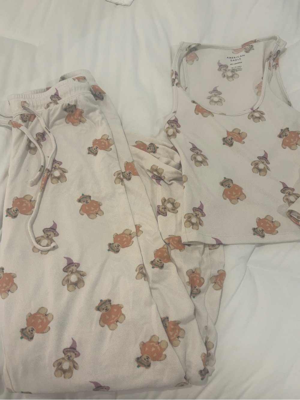 American Eagle Outfitters Halloween' cream Teddy Print Pajama Set